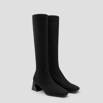 Square-Toe Water-Repellent Wool Knee High Boots (Rebecca Pro）