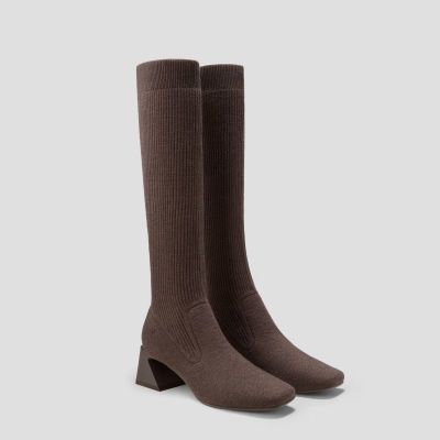 Square-Toe Water-Repellent Wool Knee High Boots (Rebecca Pro）